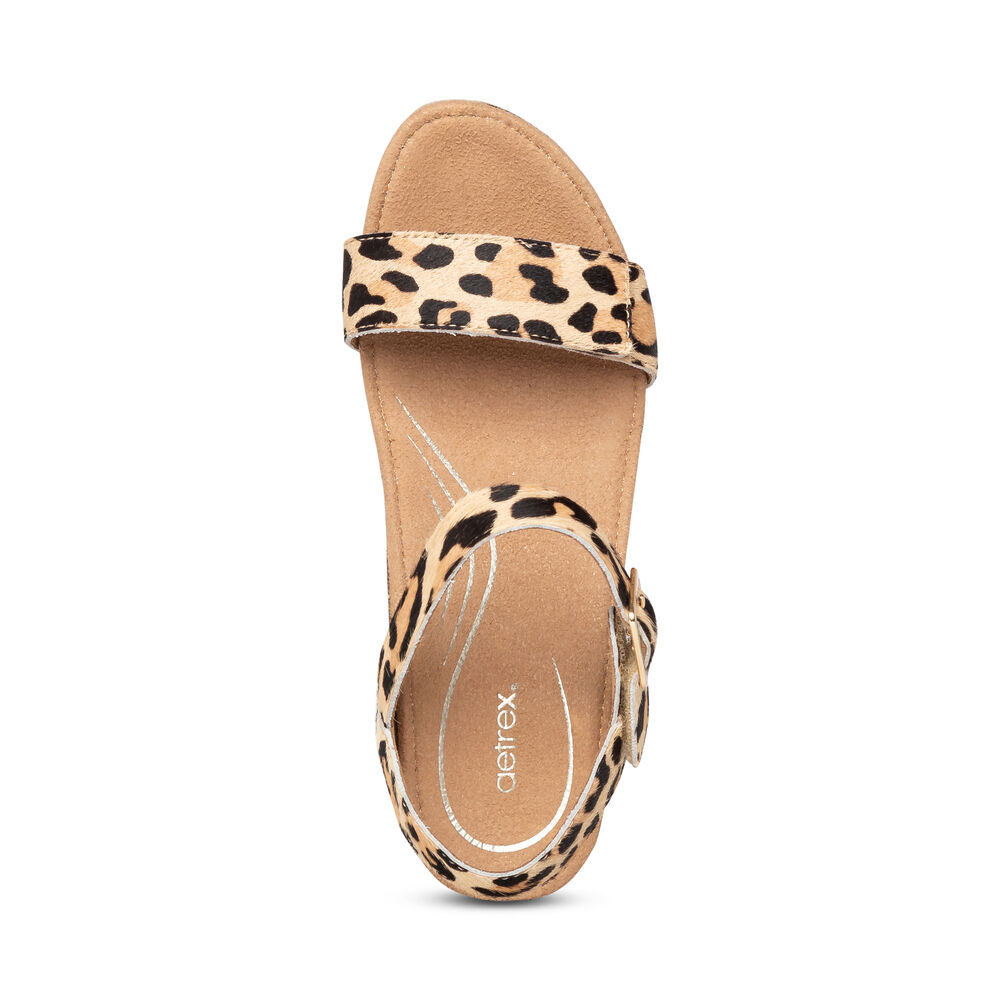 Aetrex Women's Sydney Quarter Strap Espadrille Wedge Sandals - Leopard | USA ROBMY8H